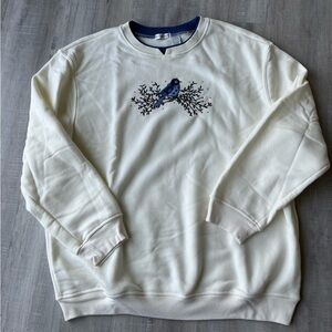 HASTING & SMITH Long Sleeve Crew Neck Cream Sweatshirt with Bird Design Size 1X